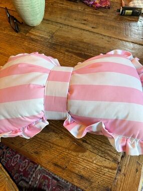Pink and White Striped Ruffle pillow
